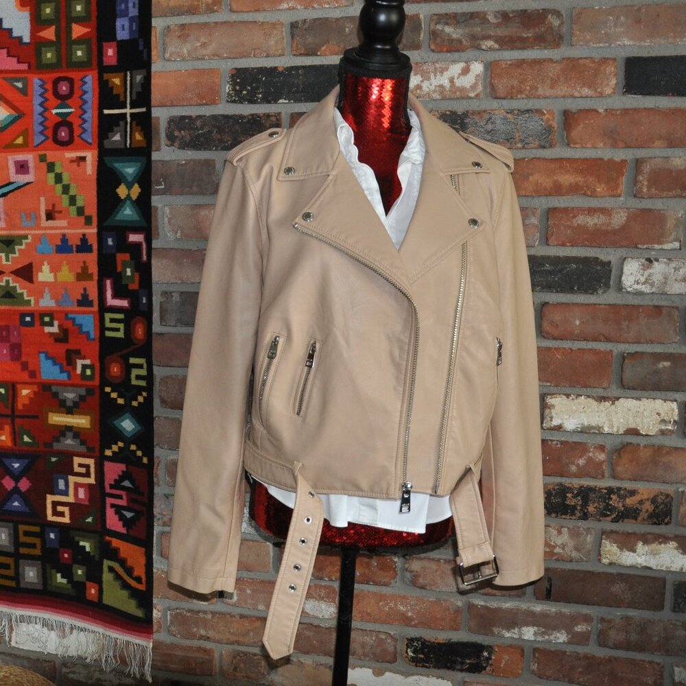Levi's Red Tab Faux Leather Belted Motorcycle Moto Jacket Biscotti L